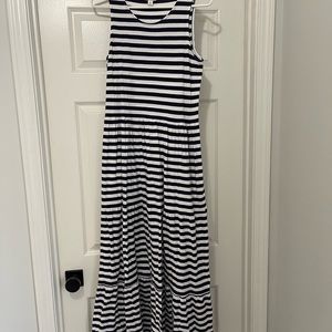 Navy and white striped tank top dress, long. Bottom is tiered. Size M